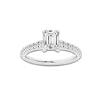 1.14 ctw Emerald Lab-Grown Diamond Pave Engagement Ring in Platinum for Women | E Color, VS1 Clarity, IGI Certified 0.75 ct Center Diamond