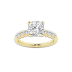 3.04 ctw Cushion Lab-Grown Diamond Side Stone Engagement Ring in 14K Yellow Gold for Women | Colorless E, VS1 Clarity, IGI Certified 2.50 Ct Center Diamond