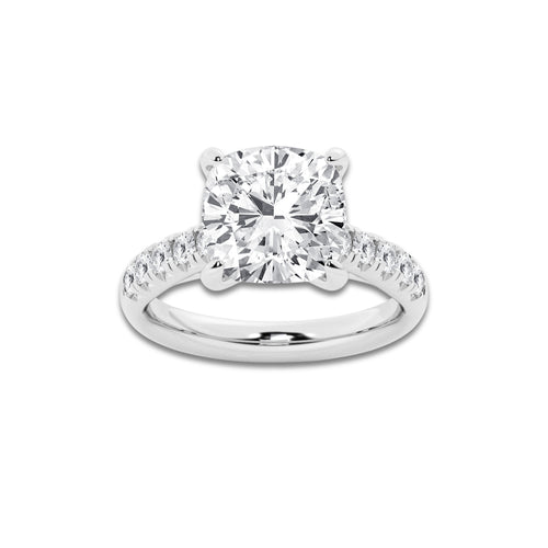 5.43 ctw Cushion Lab-Grown Diamond Pave Engagement Ring in 14K White Gold for Women | D Color, VVS1 Clarity, IGI Certified 5.00 ct Center Diamond
