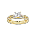 1.69 ctw Princess Lab-Grown Diamond Double Row Diamond Engagement Ring in 14K Yellow Gold for Women | Colorless E, VS1 Clarity, IGI Certified 1.00 ct Center Diamond