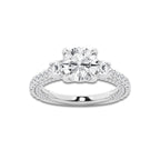 Hyacinth 3 1/10 ctw Round Lab Grown Diamond Three Stone Engagement Ring with Side Diamonds Platinum, E, VS1 | IGI Certified, 2 ct Center