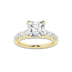 3.54 Ct Asscher Lab-Grown Diamond Half Eternity Engagement Ring in 14K Yellow Gold for Female, Colorless (E), VS1 Clarity | IGI Certified, 3.00 Ct Center Diamond