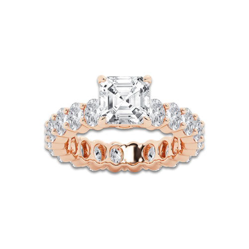 Elsie 4 1/3 ctw Asscher Lab Grown Diamond Eternity Engagement Ring 14K Rose Gold, D, VVS | IGI Certified, 2 ct Center