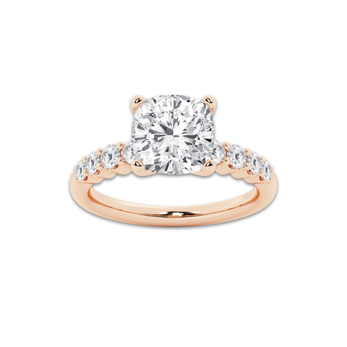 4.66 Ct Cushion Lab-Grown Diamond Half Eternity Engagement Ring in 14K Rose Gold for Female, Colorless (E), VS1 Clarity | IGI Certified, 4.00 Ct Center Diamond