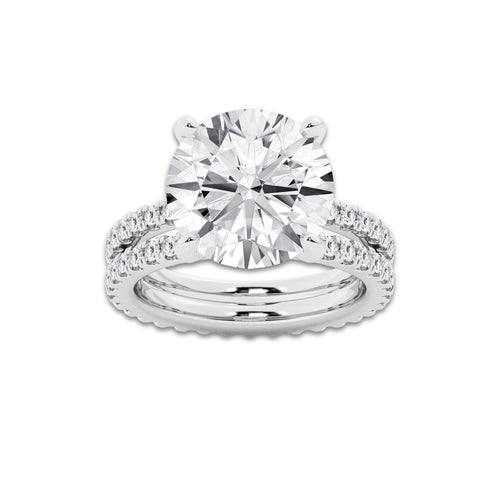 9.22 ctw Round Lab-Grown Diamond Double Row Diamond Engagement Ring in Platinum for Women | Colorless D, VVS1 Clarity, IGI Certified 8.00 ct Center Diamond