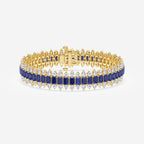 14 1/2 Emerald Cut Created Sapphire and Round and Pear Lab Grown Diamond Bracelet - 7 Inches 14K Yellow Gold