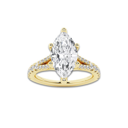 1.83 ctw Marquise Lab-Grown Diamond Split Shank Side Stone Engagement Ring in 14K Yellow Gold for Women | Colorless E, VS1 Clarity, IGI Certified 1.50 ct Center Diamond