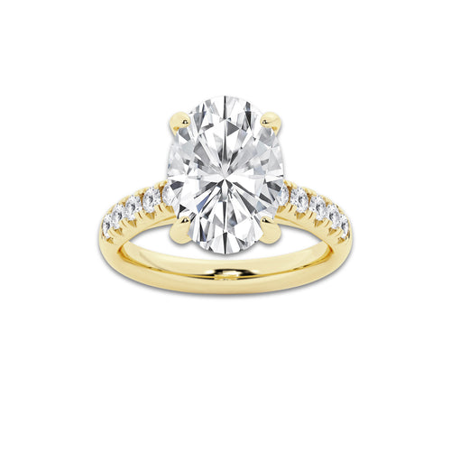 5.43 ctw Oval Lab-Grown Diamond Pave Engagement Ring in 14K Yellow Gold for Women | E Color, VS1 Clarity, IGI Certified 5.00 ct Center Diamond