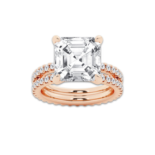 9.22 ctw Asscher Lab-Grown Diamond Double Row Diamond Engagement Ring in 14K Rose Gold for Women | Colorless D, VVS1 Clarity, IGI Certified 8.00 ct Center Diamond