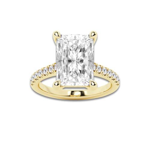 6.47 ctw Radiant Lab-Grown Diamond Hidden Halo Side Stone Engagement Ring in 18K Yellow Gold for Women | Colorless D, VVS1 Clarity, IGI Certified 6.00 ct Center Diamond