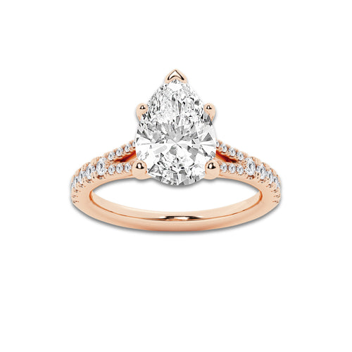 8.66 ctw Pear Lab-Grown Diamond Split Shank Side Stone Engagement Ring in 14K Rose Gold for Women | Colorless E, VS1 Clarity, IGI Certified 8.00 ct Center Diamond