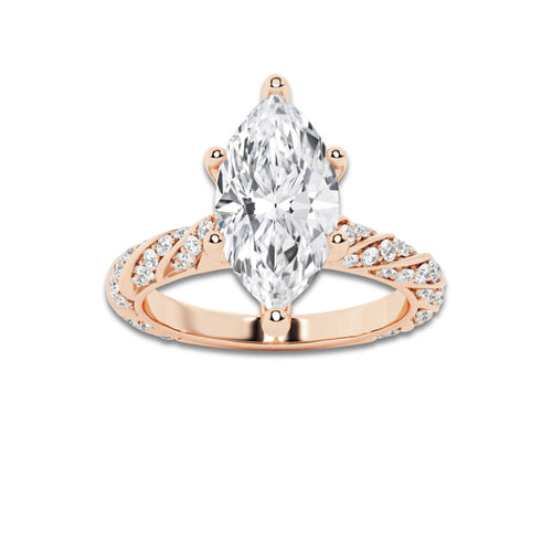 2.44 ctw Marquise Lab-Grown Diamond Twisted Band Engagement Ring in 14K Rose Gold for Women | Colorless E, VS1 Clarity, IGI Certified 2.00 ct Center Diamond