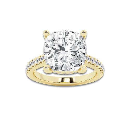 8.39 ctw Cushion Lab-Grown Diamond Hidden Halo Side Stone Engagement Ring in 18K Yellow Gold for Women | Colorless D, VVS1 Clarity, IGI Certified 8.00 ct Center Diamond