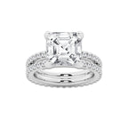 7.22 ctw Asscher Lab-Grown Diamond Double Row Diamond Engagement Ring in 14K White Gold for Women | Colorless D, VVS1 Clarity, IGI Certified 6.00 ct Center Diamond