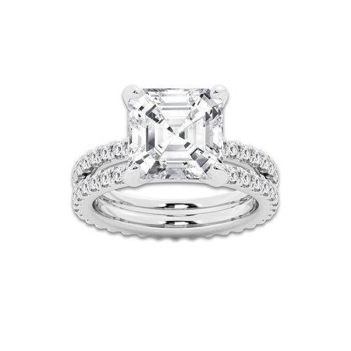 7.22 ctw Asscher Lab-Grown Diamond Double Row Diamond Engagement Ring in 14K White Gold for Women | Colorless D, VVS1 Clarity, IGI Certified 6.00 ct Center Diamond