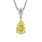 4 3/4 ctw Fancy Yellow Pear Lab Grown Diamond Two Stone Pendant 14K Two-Tone White & Yellow Gold | 4 ct Center