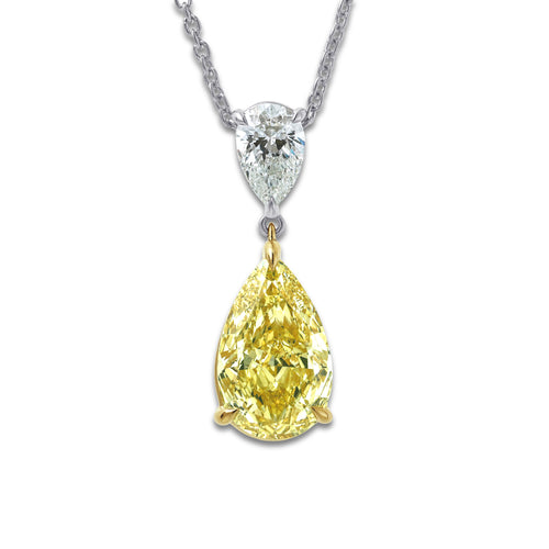 4 3/4 ctw Fancy Yellow Pear Lab Grown Diamond Two Stone Pendant 14K Two-Tone White & Yellow Gold | 4 ct Center