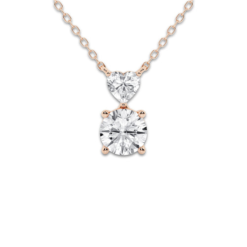 1 1/3 ctw Toi Et Moi Heart and Round Pendant 14K Rose Gold, E, VS1 | 1 ct Center