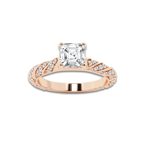 Jane 1 1/5 ctw Asscher Lab Grown Diamond Ribbon Engagement Ring 14K Rose Gold, E, VS1 | 3/4 ct Center