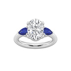 3 ctw Oval Lab Grown Diamond and 6.0x3.8 mm Pear Shape Created Sapphire Side Stone Engagement Ring Platinum, E, VS1 | 3 ct Center