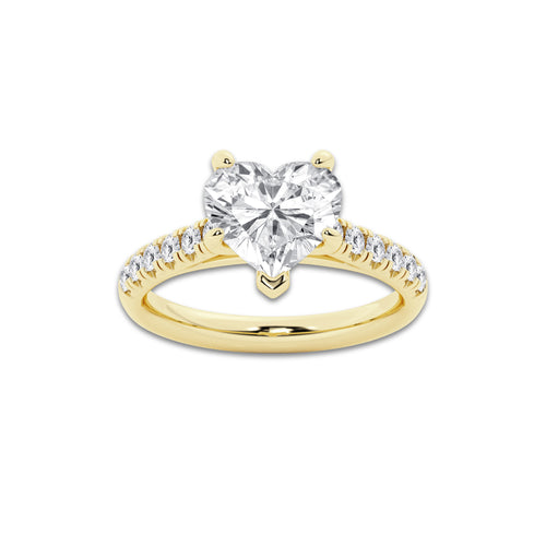 2.90 ctw Heart Lab-Grown Diamond Pave Engagement Ring in 14K Yellow Gold for Women | D Color, VVS1 Clarity, IGI Certified 2.50 ct Center Diamond