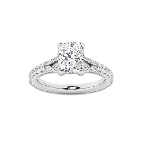 1.08 ctw Elongated Cushion Lab-Grown Diamond Split Shank Side Stone Engagement Ring in Platinum for Women | Colorless E, VS1 Clarity, IGI Certified 0.75 ct Center Diamond
