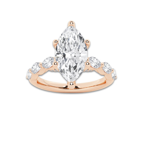 2.98 ctw Marquise Lab-Grown Diamond Marquise Side Stone Engagement Ring in 14K Rose Gold for Women | Colorless D, VVS1 Clarity, IGI Certified 2.50 ct Center Diamond
