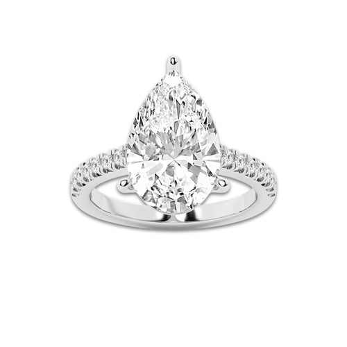 5.35 ctw Pear Lab-Grown Diamond Hidden Halo Side Stone Engagement Ring in Platinum for Women | Colorless E, VS1 Clarity, IGI Certified 5.00 ct Center Diamond