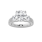 2.25 ctw Round Lab-Grown Diamond Three Stone Double Row Engagement Ring in 14K White Gold for Women | E Color, VS1 Clarity, IGI Certified 1.50 ct Center Diamond