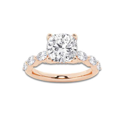 3.48 ctw Cushion Lab-Grown Diamond Marquise Side Stone Engagement Ring in 14K Rose Gold for Women | Colorless D, VVS1 Clarity, IGI Certified 3.00 ct Center Diamond