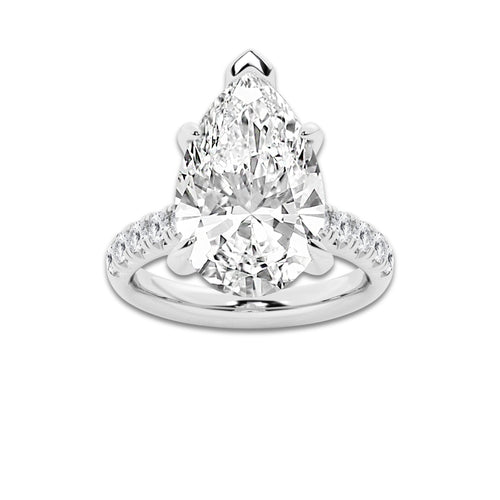 8.55 ctw Pear Lab-Grown Diamond Pave Engagement Ring in 14K White Gold for Women | E Color, VS1 Clarity, IGI Certified 8.00 ct Center Diamond