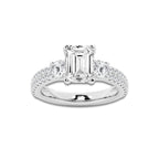 3.50 ctw Emerald Lab-Grown Diamond Three Stone Double Row Engagement Ring in 14K White Gold for Women | E Color, VS1 Clarity, IGI Certified 2.50 ct Center Diamond