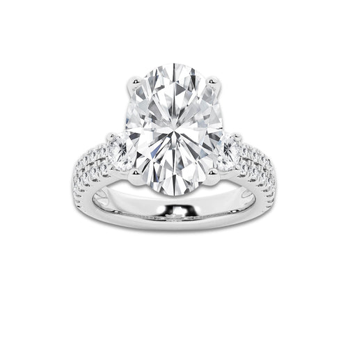 6.96 ctw Oval Lab-Grown Diamond Three Stone Double Row Engagement Ring in Platinum for Women | D Color, VVS1 Clarity, IGI Certified 6.00 ct Center Diamond