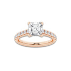 2.41 ctw Asscher Lab-Grown Diamond Pave Engagement Ring in 14K Rose Gold for Women | E Color, VS1 Clarity, IGI Certified 2.00 ct Center Diamond