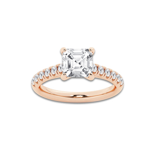 2.41 ctw Asscher Lab-Grown Diamond Pave Engagement Ring in 14K Rose Gold for Women | E Color, VS1 Clarity, IGI Certified 2.00 ct Center Diamond