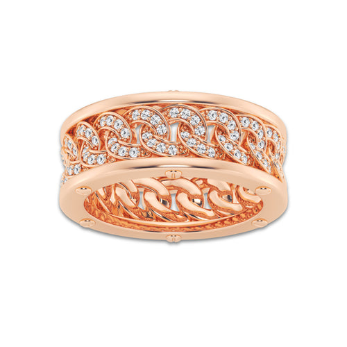 2/3 ctw Round Lab Grown Diamond Cuban Link Eternity Band - 9.3mm Width 14K Rose Gold, DE, VS1