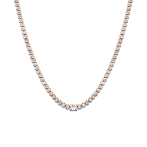 10 ctw Emerald Lab Grown Diamond Single Station Tennis Necklace 14K Rose Gold, DE, VS1 | 3/4 ct Center