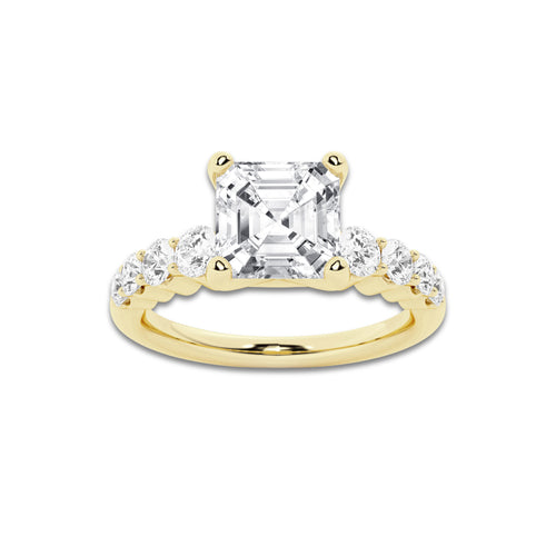2.04 ctw Asscher Lab-Grown Diamond Side Stone Engagement Ring in 14K Yellow Gold for Women | Colorless D, VVS1 Clarity, IGI Certified 1.50 Ct Center Diamond