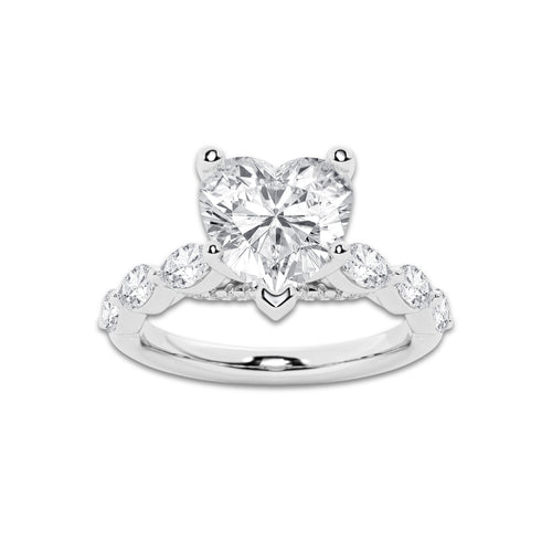 2.98 ctw Heart Lab-Grown Diamond Marquise Side Stone Engagement Ring in Platinum for Women | Colorless D, VVS1 Clarity, IGI Certified 2.50 ct Center Diamond