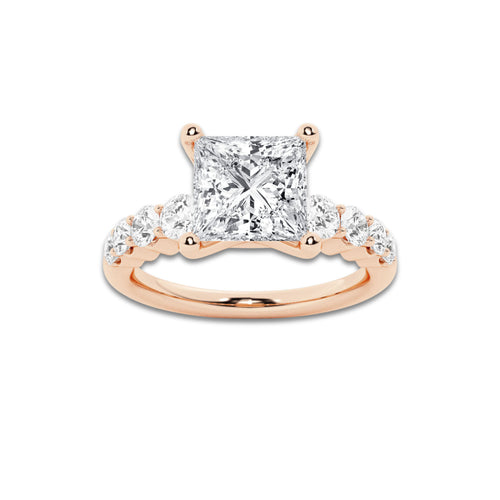 2.04 ctw Princess Lab-Grown Diamond Side Stone Engagement Ring in 14K Rose Gold for Women | Colorless D, VVS1 Clarity, IGI Certified 1.50 Ct Center Diamond