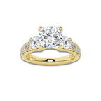 1.50 ctw Cushion Lab-Grown Diamond Three Stone Double Row Engagement Ring in 14K Yellow Gold for Women | E Color, VS1 Clarity, IGI Certified 0.75 ct Center Diamond