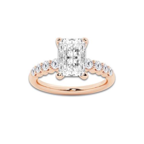 3.04 Ct Radiant Lab-Grown Diamond Half Eternity Engagement Ring in 14K Rose Gold for Female, Colorless (E), VS1 Clarity | IGI Certified, 2.50 Ct Center Diamond