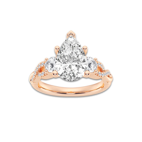 3.60 ctw Pear Lab-Grown Diamond Side Stone Engagement Ring in 14K Rose Gold for Women | Colorless E, VS1 Clarity, IGI Certified 3.00 ct Center Diamond
