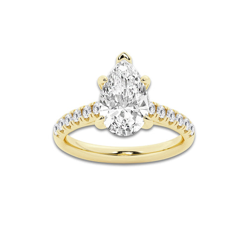 2.90 ctw Pear Lab-Grown Diamond Pave Engagement Ring in 14K Yellow Gold for Women | E Color, VS1 Clarity, IGI Certified 2.50 ct Center Diamond