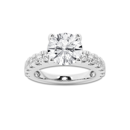 3.00 ctw Round Lab-Grown Diamond Split-Prong Set Side Stone Engagement Ring in Platinum for Women | Colorless E, VS1 Clarity, IGI Certified 2.00 ct Center Diamond