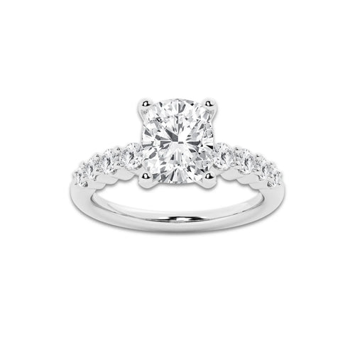 3.02 ctw Elongated Cushion Lab-Grown Diamond Side Stone Engagement Ring in 14K White Gold for Women | Colorless E, VS1 Clarity, IGI Certified 2.50 Ct Center Diamond