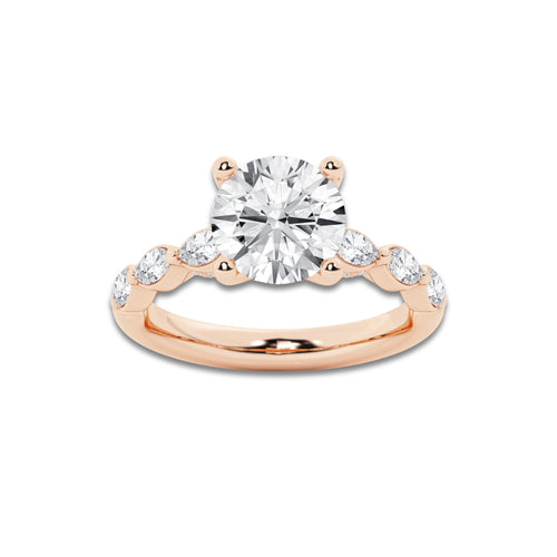 2.53 ctw Round Lab-Grown Diamond Marquise Side Stone Engagement Ring in 14K Rose Gold for Women | Colorless E, VS1 Clarity, IGI Certified 2.00 ct Center Diamond