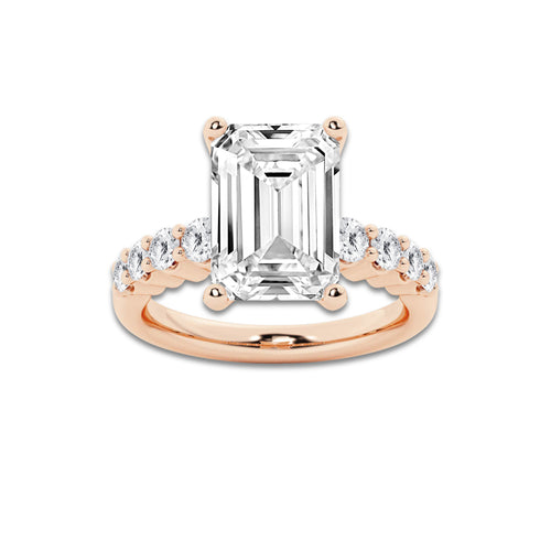 8.66 ctw Emerald Lab-Grown Diamond Side Stone Engagement Ring in 14K Rose Gold for Women | Colorless D, VVS1 Clarity, IGI Certified 8.00 Ct Center Diamond