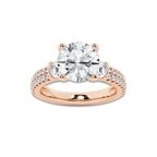 4.46 ctw Round Lab-Grown Diamond Three Stone Double Row Engagement Ring in 14K Rose Gold for Women | E Color, VS1 Clarity, IGI Certified 3.50 ct Center Diamond
