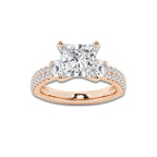 4.00 ctw Princess Lab-Grown Diamond Three Stone Double Row Engagement Ring in 14K Rose Gold for Women | E Color, VS1 Clarity, IGI Certified 3.00 ct Center Diamond
